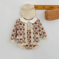 toddler baby girl knitted clothing sets autumn love jacquard strap romper cardigan jacket suit for infants cotton kids clothes