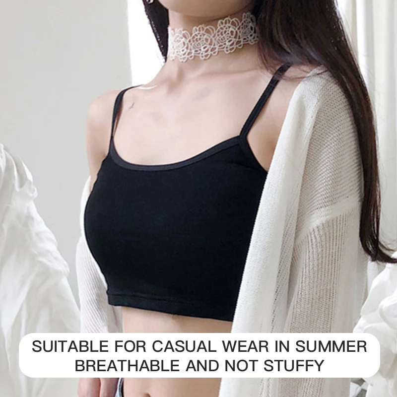 

Женская блузка на бретельках, летний Повседневный Топ без рукавов, хлопковый топ без рукавов, удобный бесшовный бюстгальтер без косточек