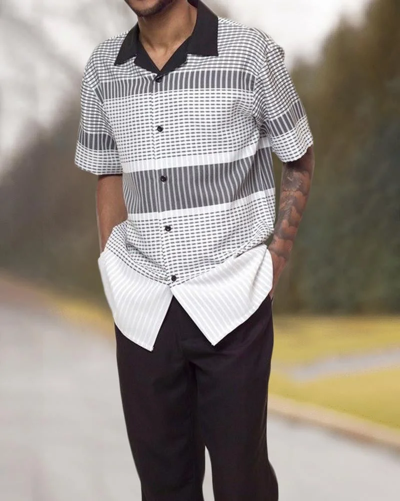 2023 fashion men's casual suit, short shirt+suit pants two-piece, men's sports suit, men's travel shirt suit trend men's wear.