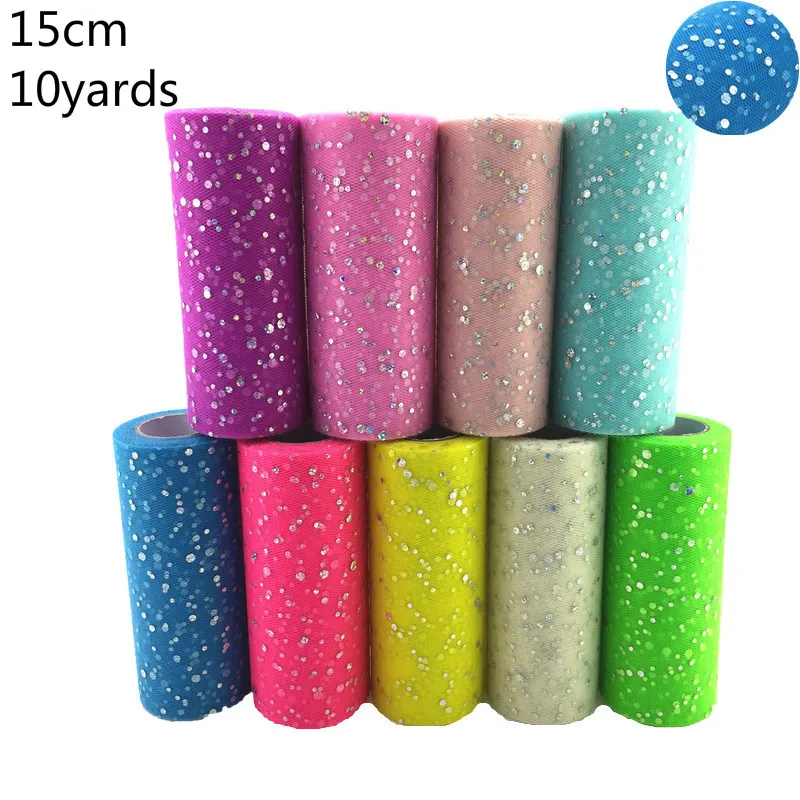 

Sequined Tulle Roll 10 Yards 15cm Tulle with Sequins Tutu Fabric Wedding Decoration Organza Baby Shower Crafts Party Supplies