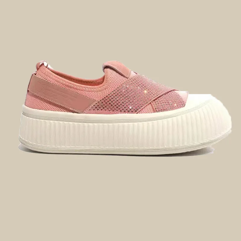 2023 Platform Shoes for Women Mesh Breathable Rhinestone Sneakers Adult Sports Shoes Elevated Soles Fashion Simple Gray Sneakers