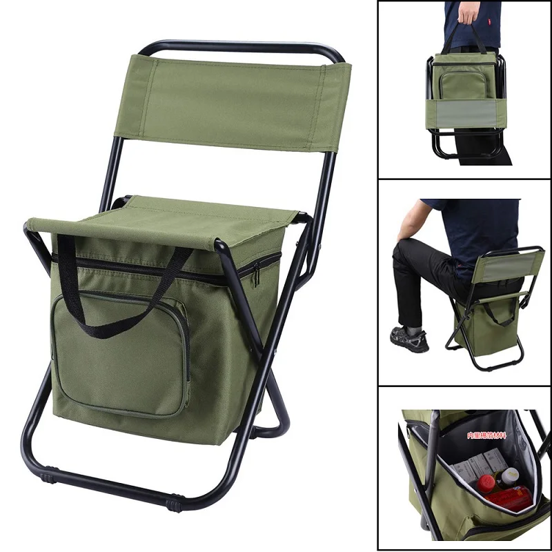 

Portable Foldable Camping Chair with Cooler Bag, Lightweight Backrest Stool Compact Folding Chair Seat, Outdoor Backrest Stool