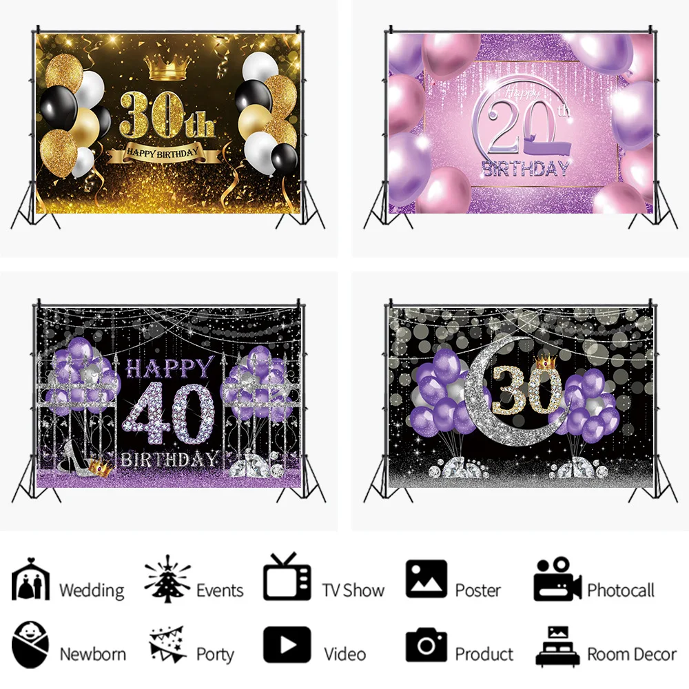

Purple Photography Backdrops Family Party Anniversary CelebrationHappy Birthday Decor Background Poster Gift for Girl Decoration