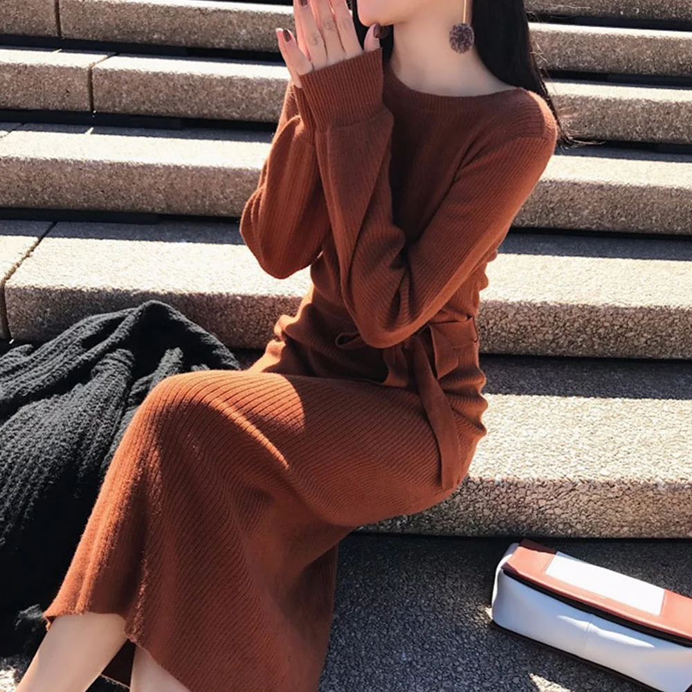 

Женское трикотажное платье-свитер с длинным рукавом, в Корейском стиле