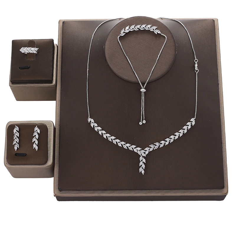 

Комплект ювелирных изделий, изысканное ожерелье, браслет, кольцо, серьги, высококачественный Женский Свадебный комплект из циркония CN3398 ...