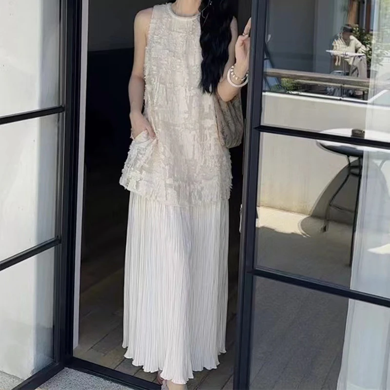 Весенний отпуск стильное платье женский топ без рукавов на молнии с круглым