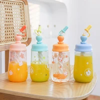 creative lovely children straw mixing cup cartoon plastic duckling portable water bottle with straw kawaii cup for drinking