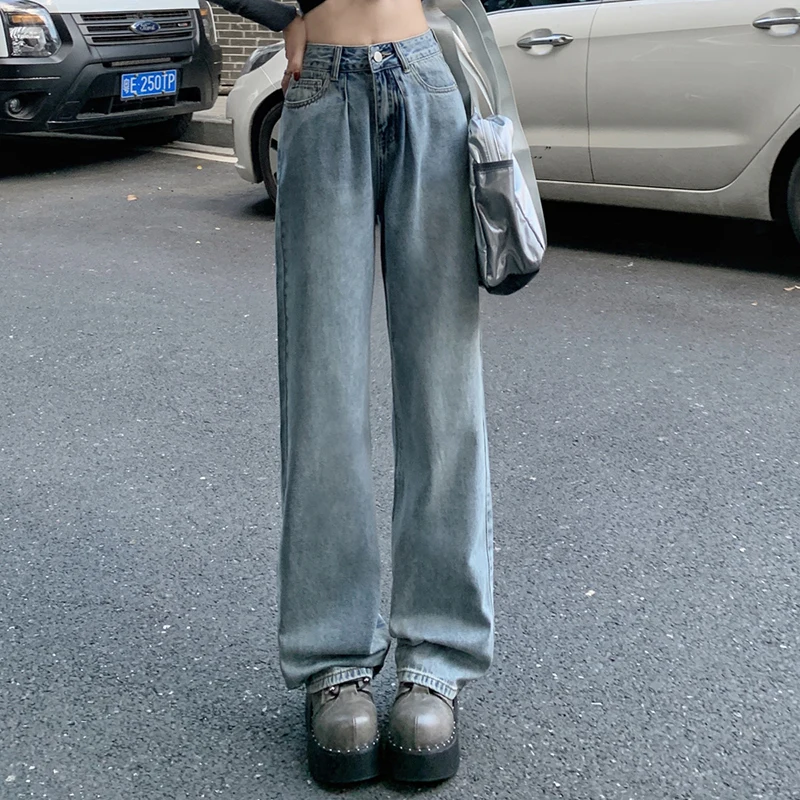 

2023 винтажные женские джинсы с высокой талией Y2k, новые свободные Узкие Широкие брюки в пол, прямые брюки, бесплатная доставка