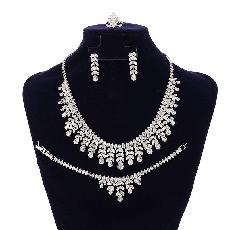 

Jewelry Sets HADIYANA Elegant Cubic Zirconia Bridal Necklace Bracelet Ring Earrings Set for Wedding Party Jewelry Gifts BN8049