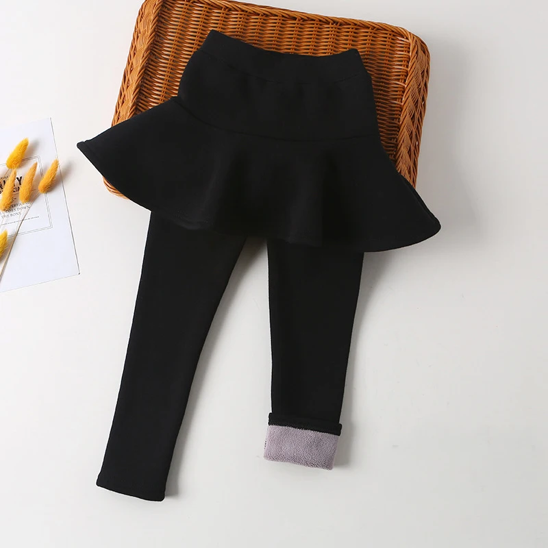 2022 New Winter Girls Skirt Pants Girls Plus Velvet Thicker Pant Two False Skirt-pants Children's Velvet Leggings Girls Bootcut images - 6
