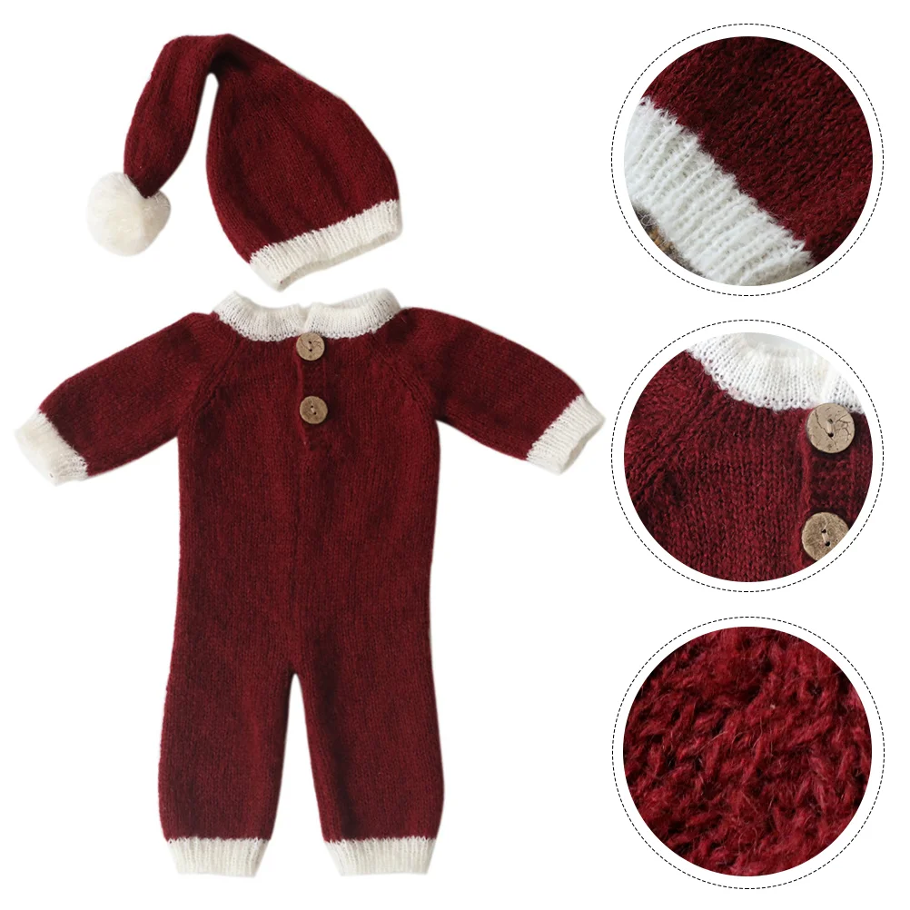 

Baby Knit Romper Photography Prop Xmas Clothes Work Christmas Yarn Toddler Costume Hat Skirt