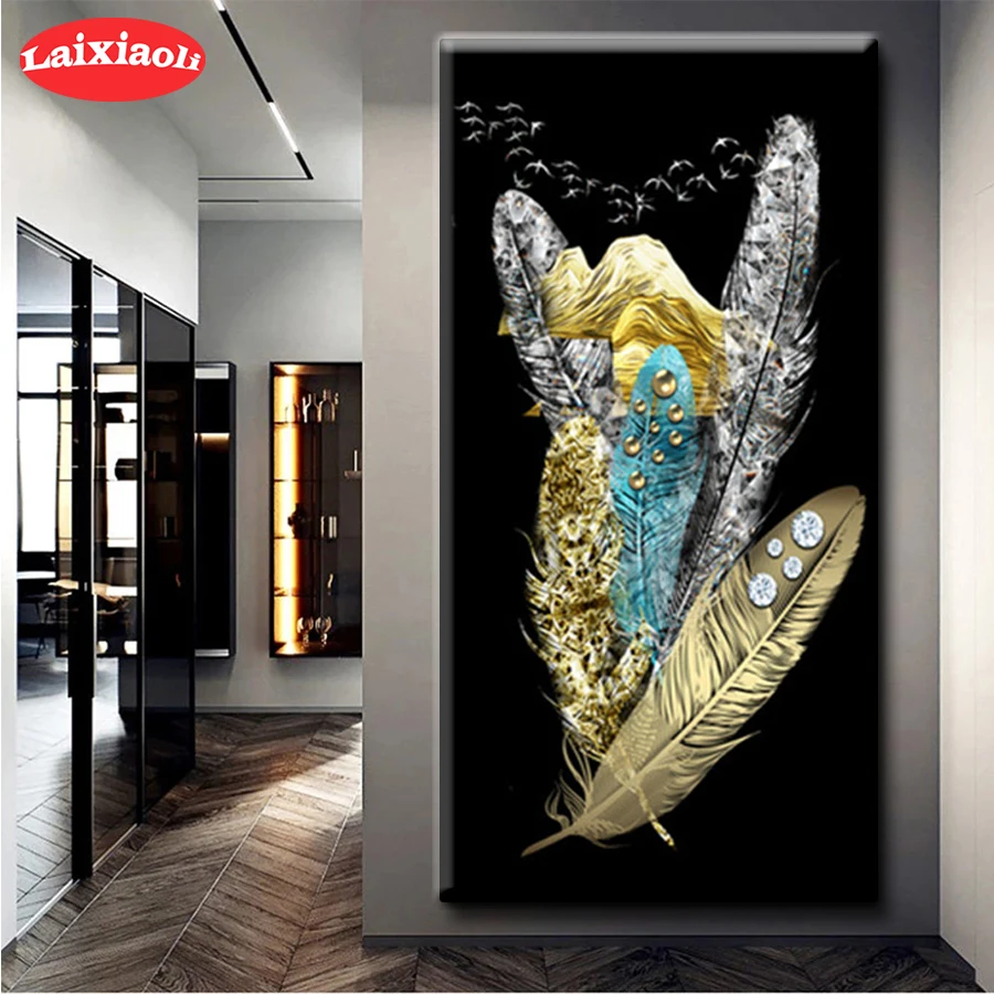 

Алмазная 5D Вышивка «сделай сам», нордическая Золотая перо, современная абстрактная алмазная живопись, вышивка крестиком, мозаика, Новое поступление, настенное искусство