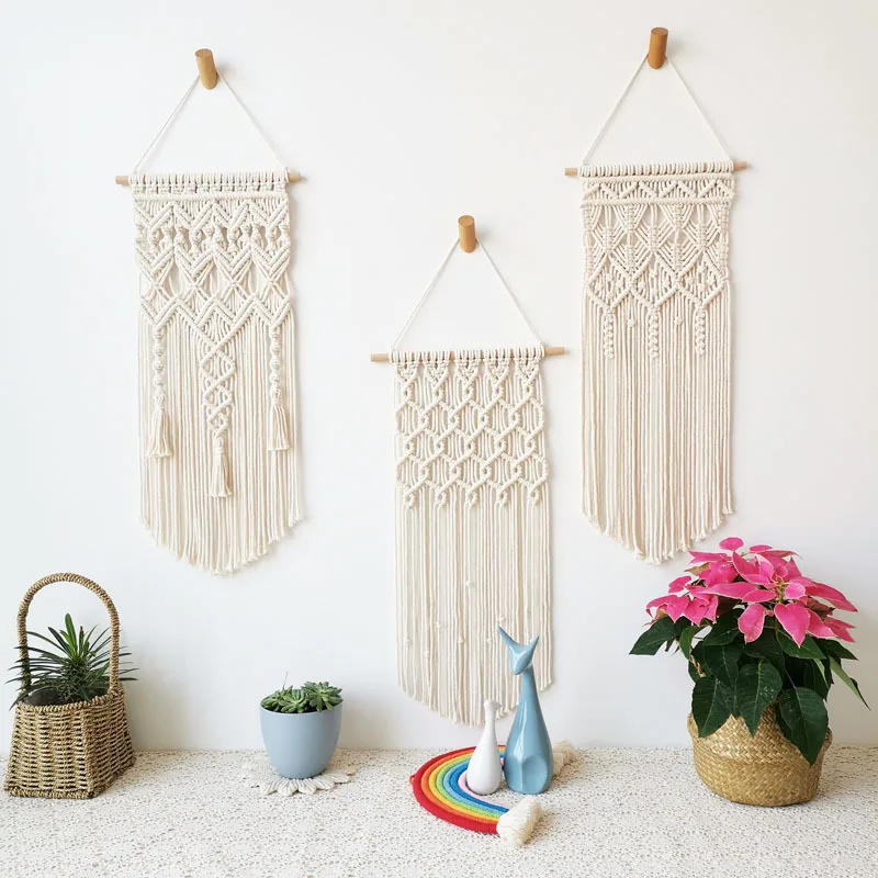 

Ins Nordic Bohemian Handwoven Cotton Rope Tassel Tapestry Custom Homestay Mural Wall Decoration Tapestry Wall