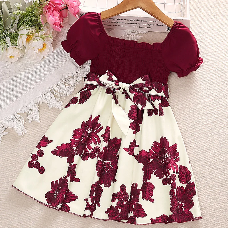 

Kids Casual Dress for Girls Summer Toddler Floral Print Short Sleeve A-line Princess Dress Children Clothing 2 5 6 7 8 Year Old