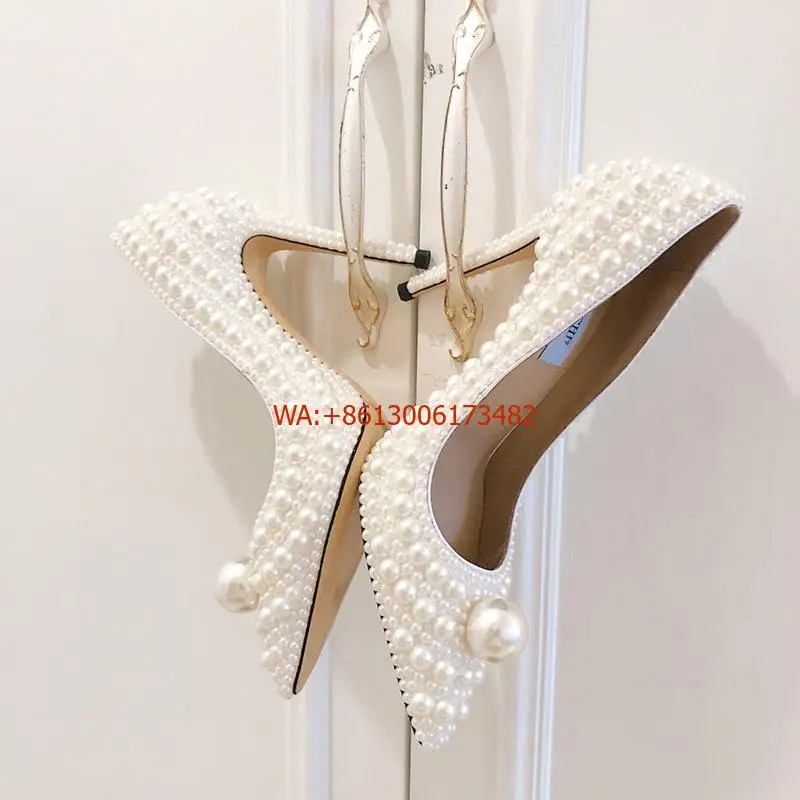 

Женские туфли на высоком каблуке 10,5 см, дизайнерские туфли с жемчугом и бисером, с острым носком