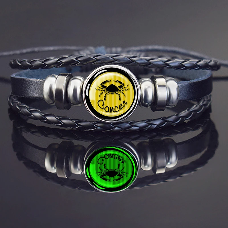 Esspoc 12 созвездий браслет стимпанк черные кожаные браслеты ручной работы для