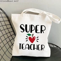 teacher supplies shopper bag super teacher printed kawaii bag harajuku shopping canvas bag girl tote shoulder lady gift bag