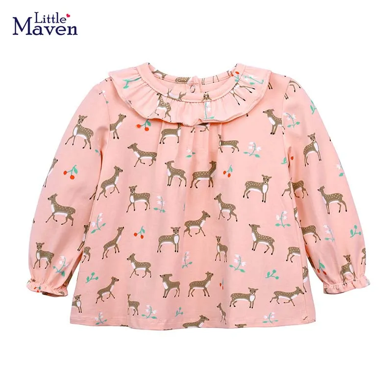 

Little maven 2022 Baby Girls Long Sleeves T-shirt Cotton Elk Christmas Tops Soft and Comfort for Kids 1-7year