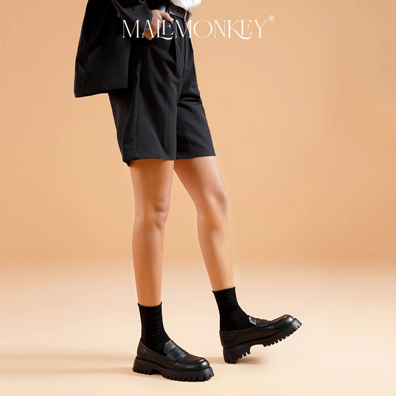 Retro Chunky Loafers Women Genuine Cow Leather 2023 Spring High Qualtiy Platform Shoes Round Toe Slip on Ladies Flats Handmade