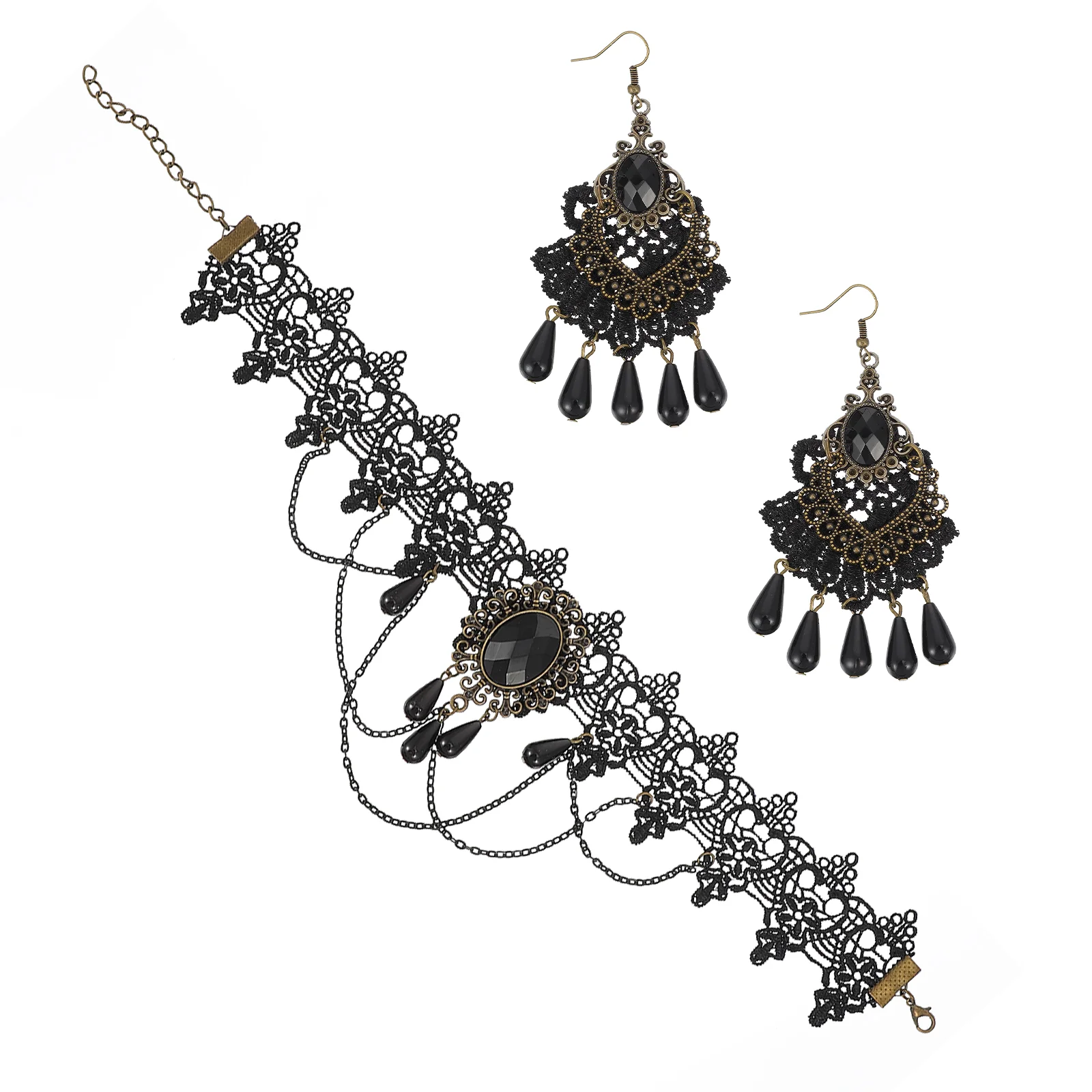 

Chokerforgothicsteampunk Set Jewelrynecklace Accessories Blackearrings Goth Lace Dresses Victorian Costume