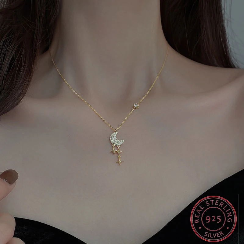 

UOSU 925 стерлинга серебра 14K золотым кулон подвеска подвеска женщина простая ключичная цепь блестящий воротник циркона подарок для девочек ук...