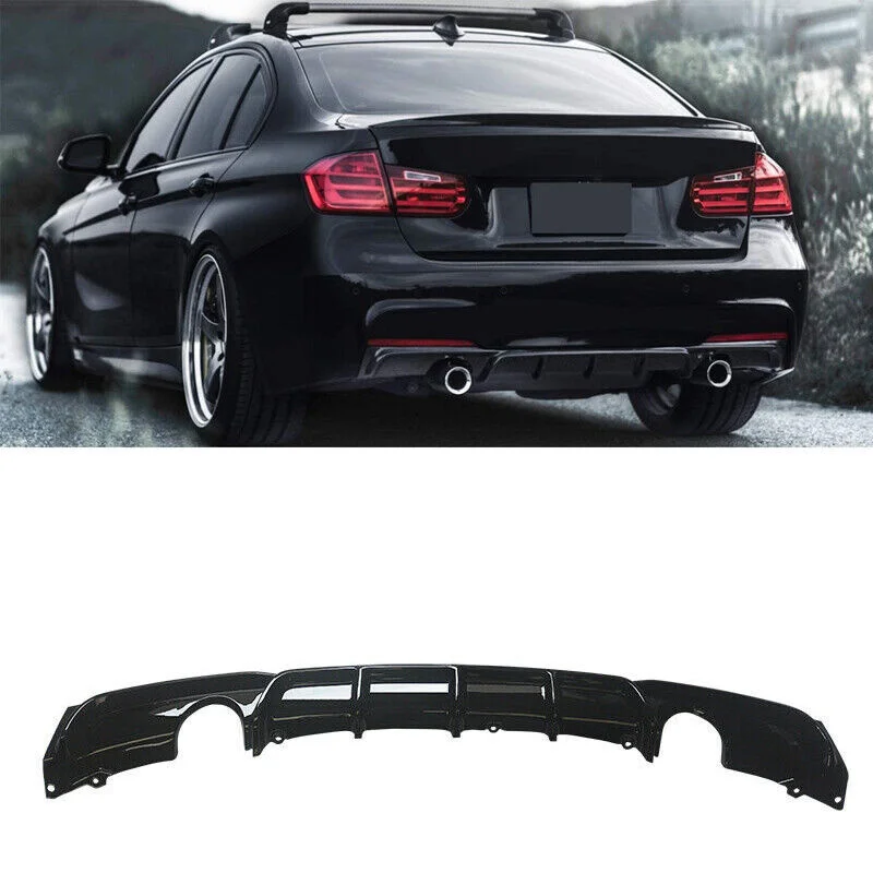 

Rear Diffuser For 12-18 BMW F30 M Sport Bumper Lip Dual Exhaust Tip Gloss Black
