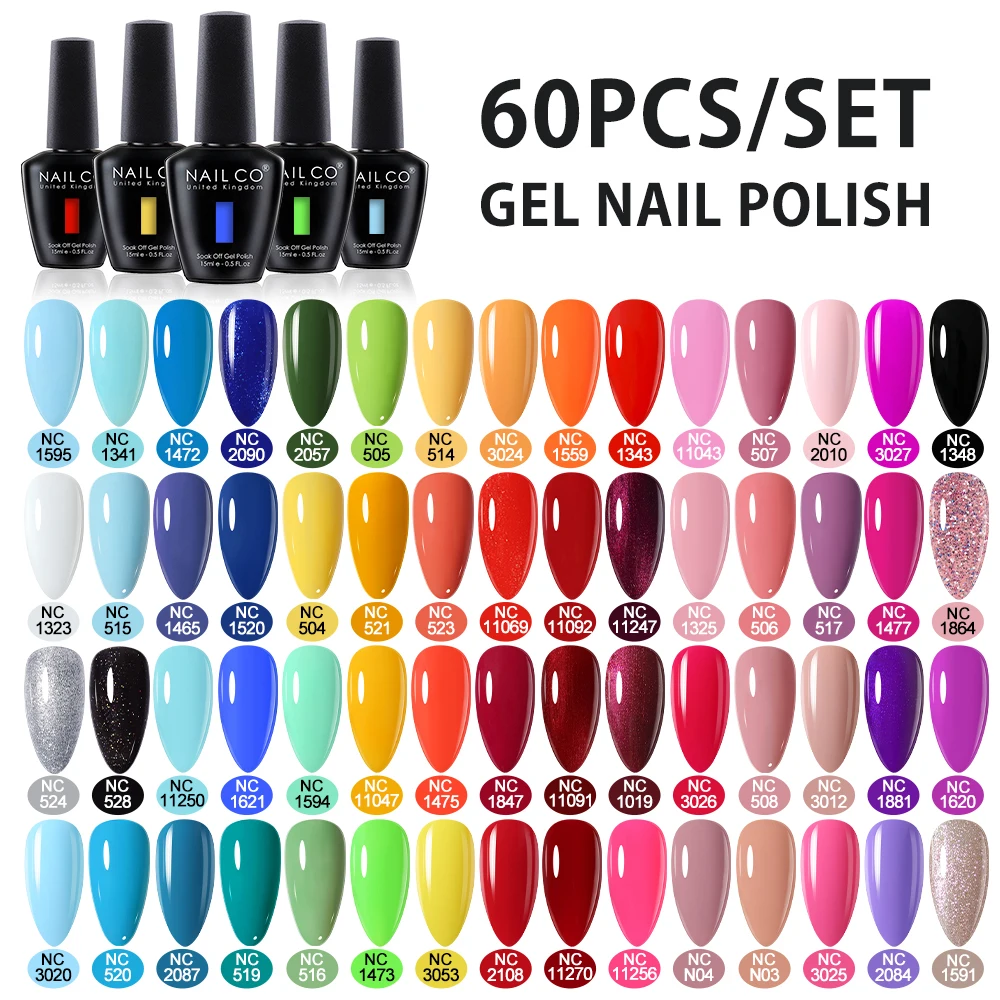 

NAILCO 15ml 60pcs/Set UV Gel Nail Polish Semi Permanent Esmalte Vernis Nailmakeup Gel Varnish Soak Off Nail Art All For Manicure
