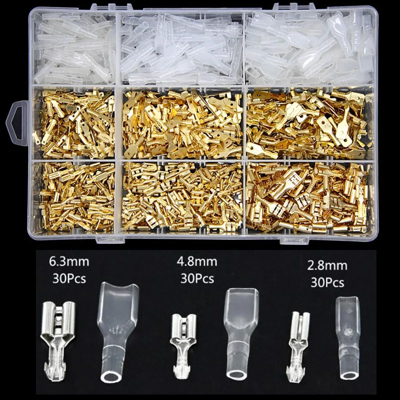 

270pcs Male Female Spade Connector With Box Wire Crimp Terminal Block With Insulating Sleeve Assortment Kit Terminal Connector