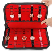 red multifunction portable watch strap organizer leather velvet watches storage bag organizer holder watch travel case pouch