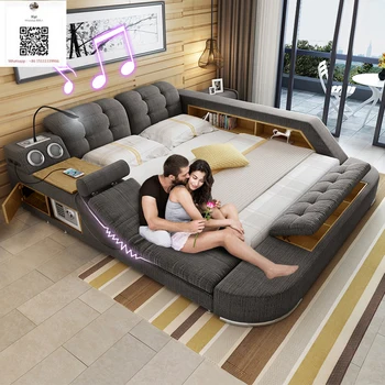 Smart Home Bed Tatami Multifunctional Massage Storage Double Bed Modern Simple Cotton Linen Luxury Wedding Bed