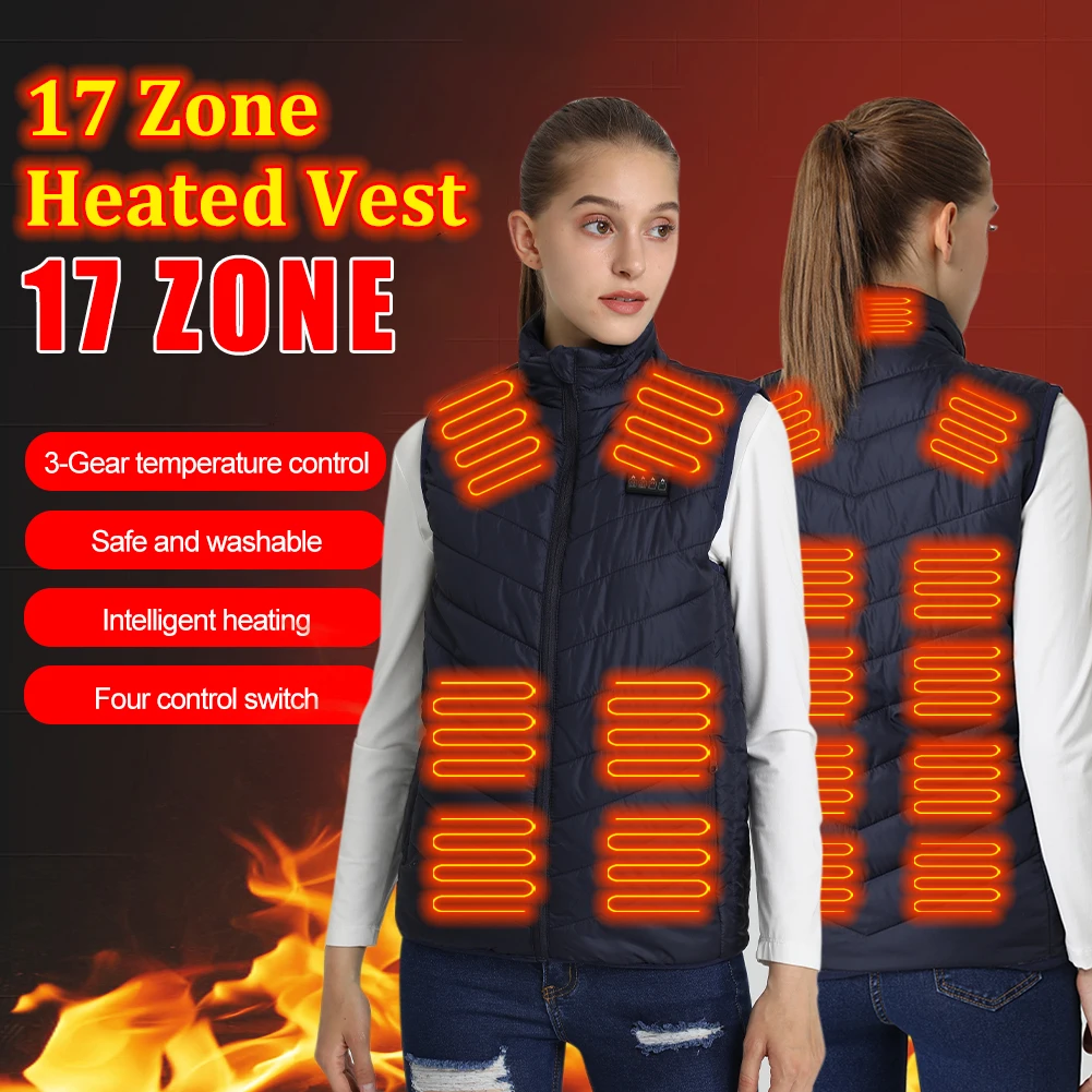 

17 Heating Vest Jacket Fashion Men Women Coat Intelligent USB Electric Heating Thermal Warm Clothes Winter Heated Vest Plussize