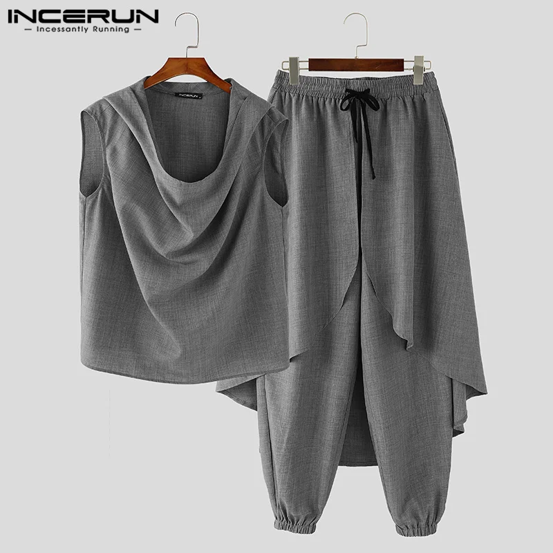 2024 уличная мода костюмы-двойки INCERUN мужские повседневные простые однотонные