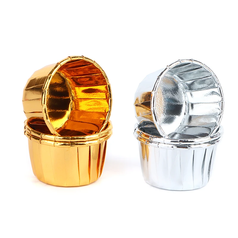 

50PCS Mini Cupcake Foil Cupcake Wrapper Paper Gold Silver Cupcake Liner Baking Cups Tray Case Wedding Caissettes Muffin Cupcake