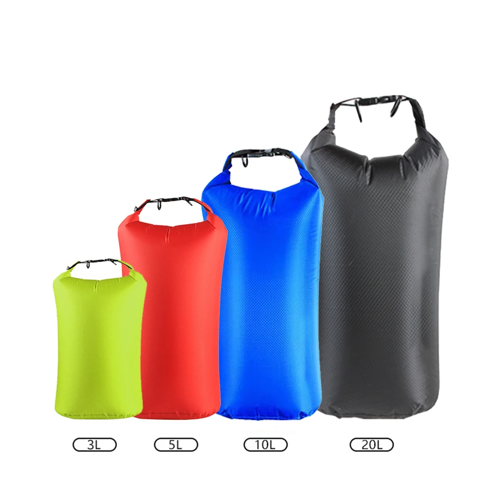 Brand New Outdoor Dry Bag Storage Sack 30D Nylon Bags Black/blue/red Ultralight 3/5/10/20L For Camping Rafting Kayaking