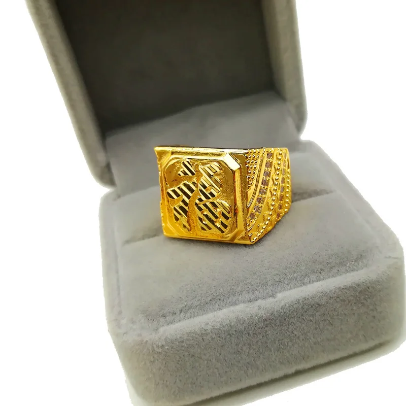 

Fashion Ring New Domineering Men's Blessing Diamond Ring Micro-set Ring Opening Copper Gold-plated Jewelry Anillo De Hombre