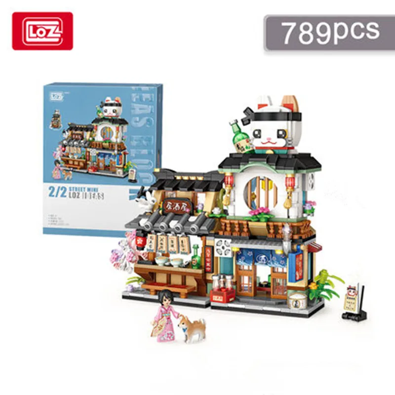 

LOZ building blocks Japanese-style street view izakaya aquatic product store mini small particles assembled toy puzzle girl boy