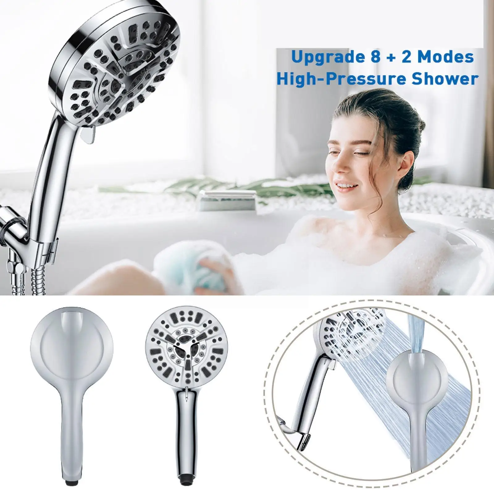 

New Handheld Shower Adjustable High Pressure Sprayer 10 Mount Wall Bathroom Accessories Steel Shower Modes M2m9