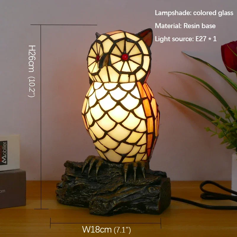 Настольная лампа DLMH Тиффани Сова художественная гостиная спальня детская