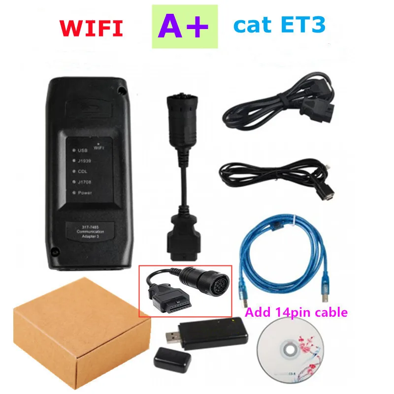

ET3 add 14PIN & 9PIN ET 3 cable with WIFI For CAT ET III Adapter CAT3 Truck Diagnostic Tool Communication 317-7485