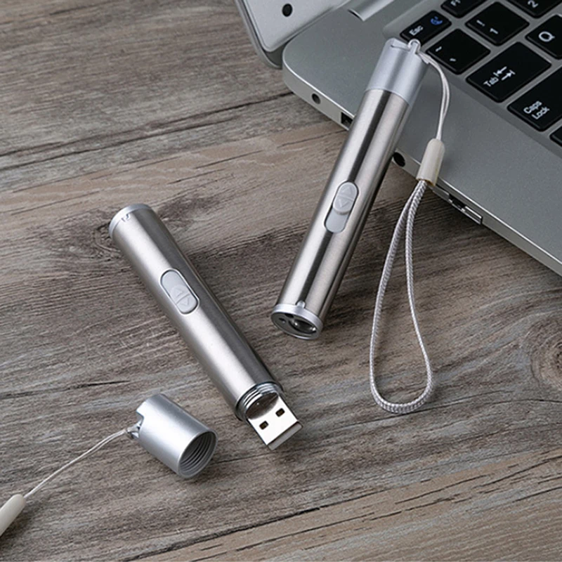 

Mini 3in1 USB Rechargeable LED Flashlight Pocket Powerful LED Torch Waterproof Pen Light UV Lamp Laser Pointer Camping Lantern