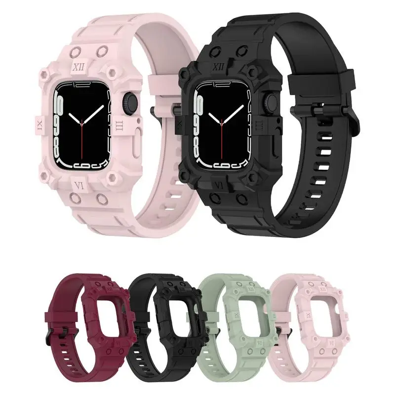 

Silicone Watch Band Strap for Apples Watch7/6/5/4/3/2/1/SE SmartWatch Integrated Shockproof Replacement Band Wristband Strap