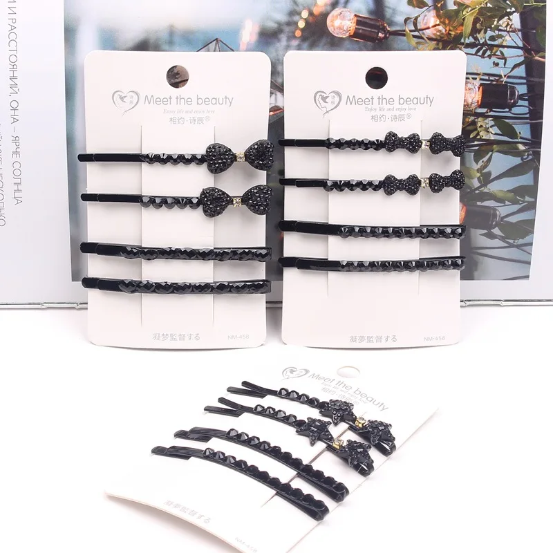 

4 Pcs/set Korean Black Crystal Bow Heart Star Hair Clips with Rhinstones Hairpins Barrettes for Women Girls Hair Accessories