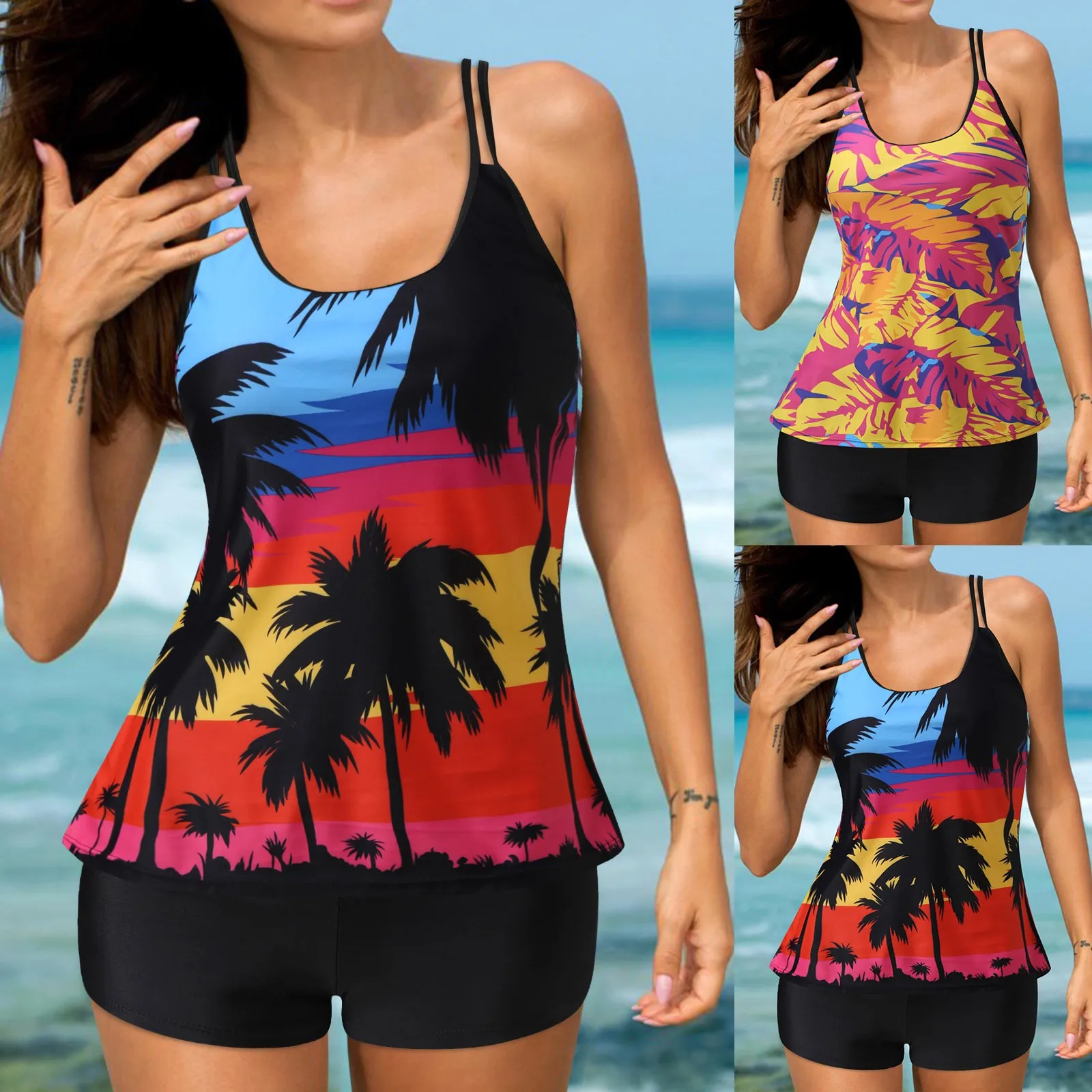 

Swimsuit for Women Two Piece Short Womens Boy Shorts Swimwear Bikini Bikini Suit Women Tankini Swimsuit Digital Split Strap
