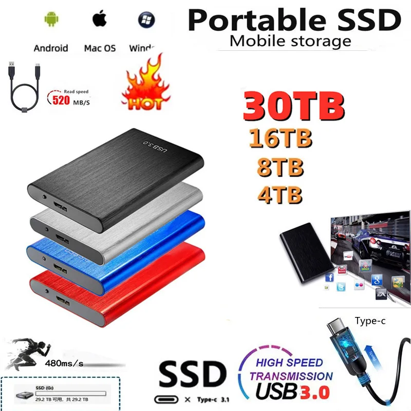 

Portable External Ssd 4T 8T High Speed Hard Disk for PC Laptop Storage Usb 3.0 External SSD External Solid State Drives HDD