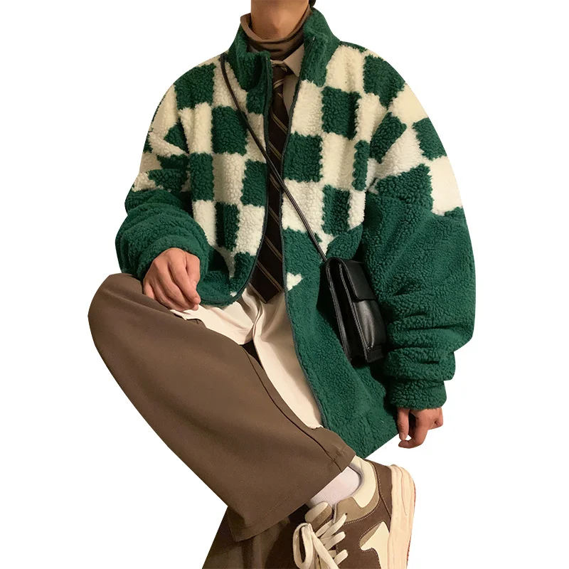 Winter Jacket Men Warm Fashion Thickened Lamb Wool Jacket Men Streetwear Korean Loose Short Coat Mens Thick Plaid Jackets M-3XL