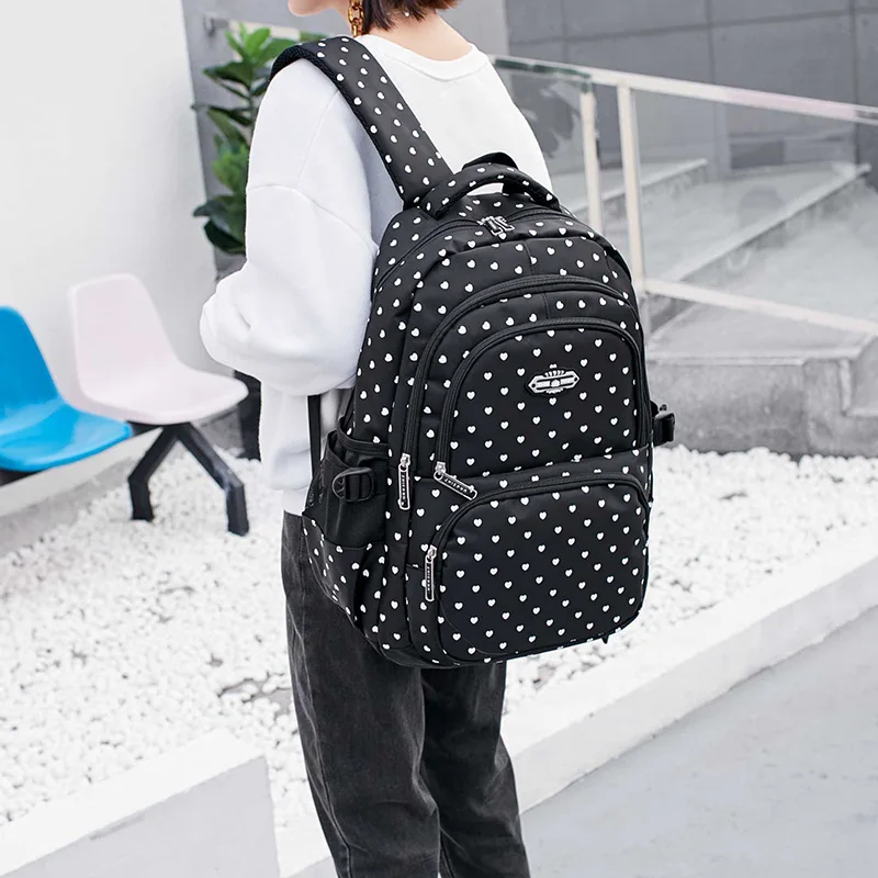 Candy Color Students Satchel Shoulder School Bag Lovely Heart Prints Large Capacity Backpack