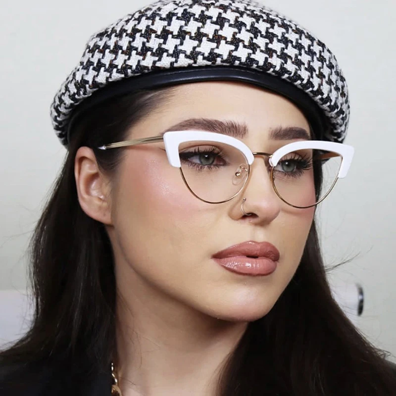 

New Anti Blue Light Blocking Cat Eye Glasses Metal Frame Women Luxury Retro Eyeglasses for Ladies Optical Frame Computer Goggles