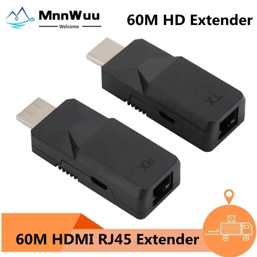 

1 Pair HDMI Extender Over Cat5e Cat6 Ethernet Cable to 60M Transmit Lossless Signal 1080P RJ45 to HDMI Long Distance Extension