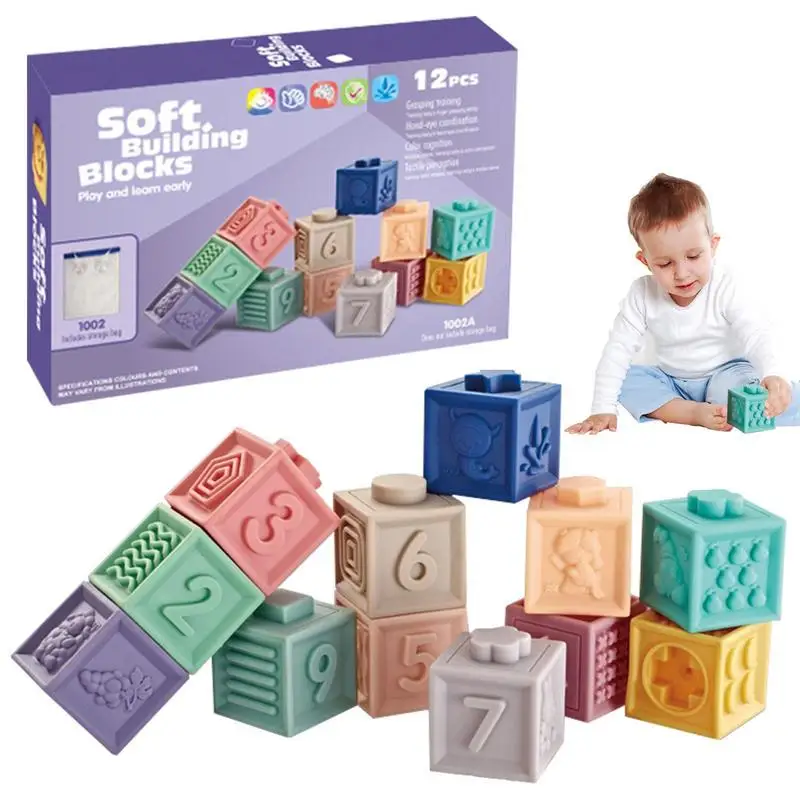 

Мягкие строительные блоки для малышей, штабелируемые блоки, игрушки, 12 шт., детские блоки, мягкие строительные блоки, прорезыватели для зубо...