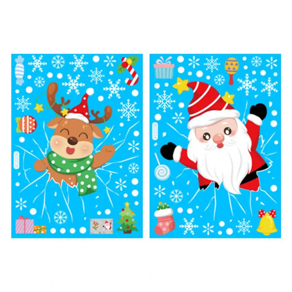 

2Pcs/Set Creative Xmas Shopping Mall Window Stickers Waterproof Christmas Stickers Cartoon Pictures for Shopping Mall